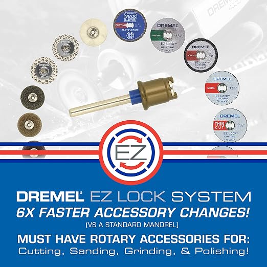 Dremel EZ406-02, EZ - Lock Starter Kit, 1 1/2-Inch (38.1 mm) Wheel Diameter, 5 Piece Fiberglass Reinforced Cut-Off Wheels and EZ402 Mandrel Included, Rotary Tool Cutting Disc Accessories