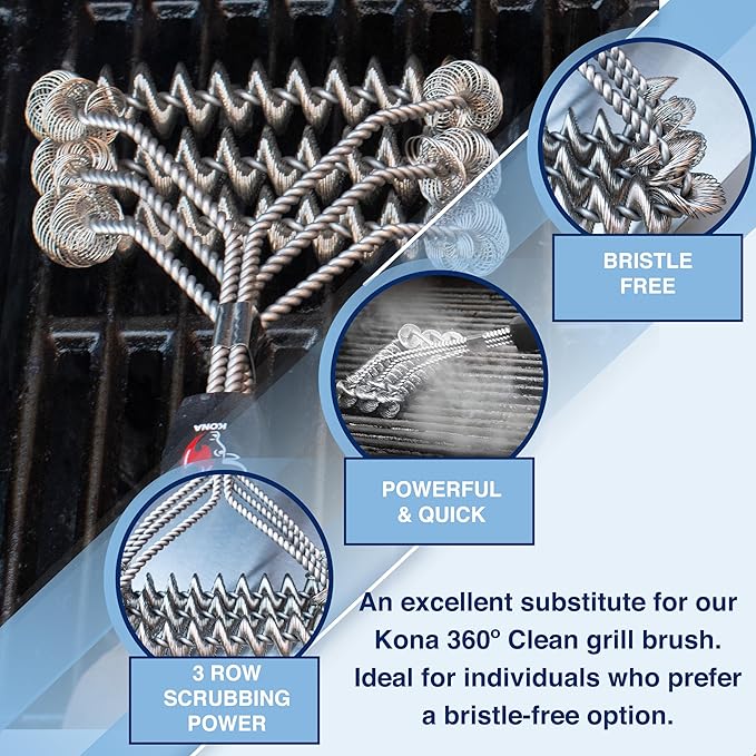 Kona Bristle & Bristle-Free Grill Brushes - Stainless Steel, Rust-Resistant, Safe for All Grill Types - Perfect Grilling Gift