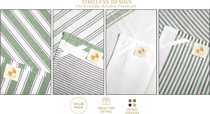 Pack of 12 Cotton Kitchen Towels Set, Dish Towels, Cleaning Rags, Kitchen Dish Cloths for Washing Dishes, Cotton Cleaning Cloths, Ultra Soft, Lightweight & Quick Dry, Flat Weave, 28"x18", Olive & Gray
