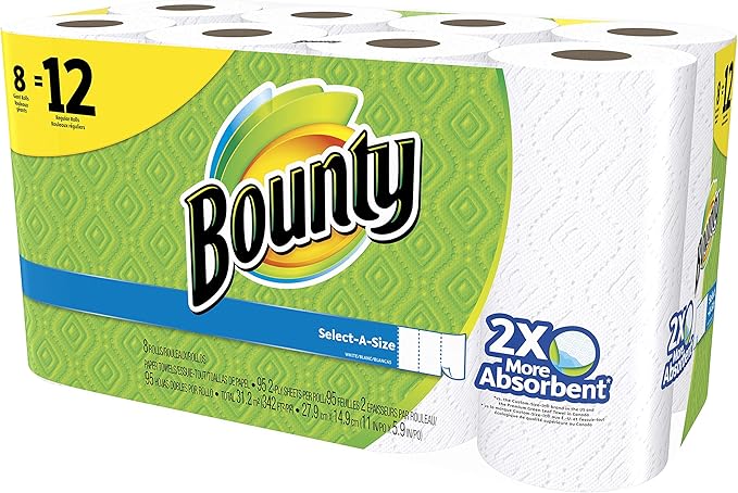 Bounty Select-A-Size Paper Towels, White, Giant Roll, 8 Rolls (Pack of 1)