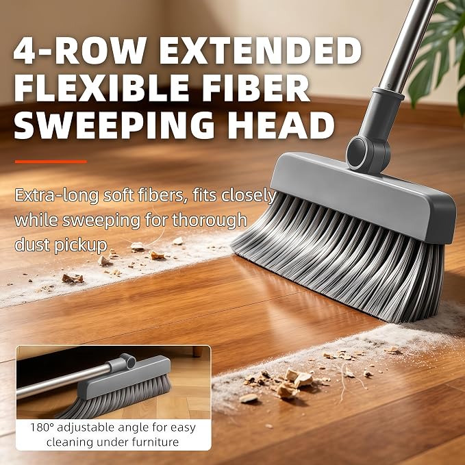 SDSM 4 in 1 Multifunctional Broom and Dustpan Combo Set, Heavy Duty Brooms with 52" Long Handle, with Squeegee and Cleaning Brush, for Clean Home Kitchen Bathroom Office, Sweeping indoor Outdoor Floor