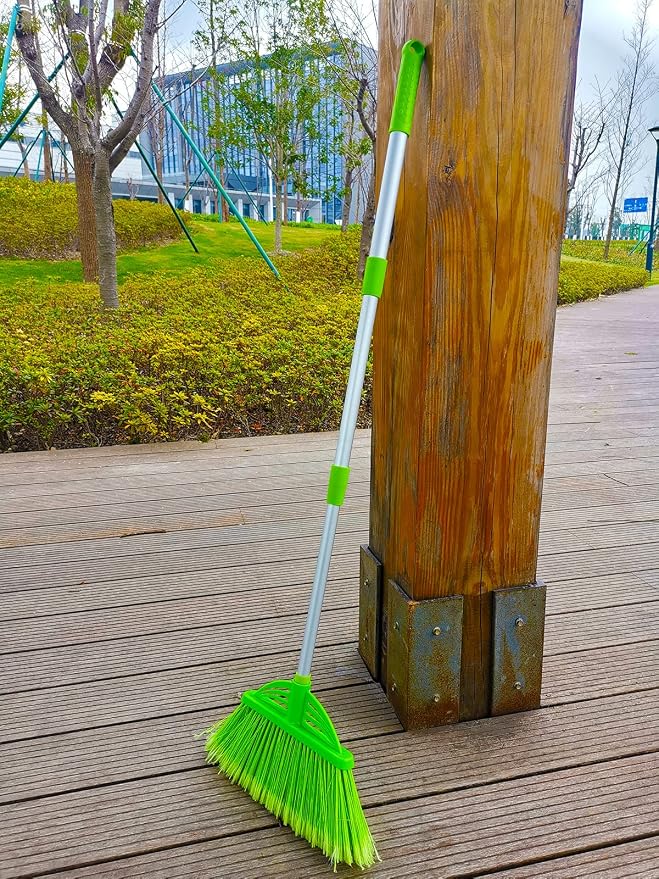 Three-Section Telescopic Aluminum Alloy Rod Long-Handled Broom for Housekeeping Garden Camping Outdoor&Indoor, 3 CPS Green