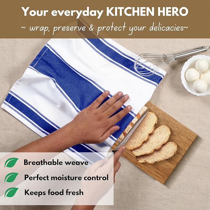 Native Fab Kitchen Dish Towels 18x28 Inch, Set of 6, Wide Stripe, Super Absorbent, Fast Dry, Soft, 100% Cotton Towels for Wiping Hands, Drying Dishes, Cleaning Spills Dish Cloths Set - Ink Blue