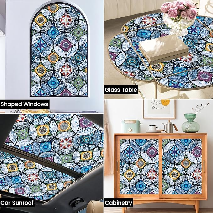 DKTIE Static Cling Decorative Window Film with Installation Tools Non Adhesive Privacy Film Stained Glass Window Film for Bathroom Shower Door Heat Cotrol Anti UV 35.4 x 118.1 Inch