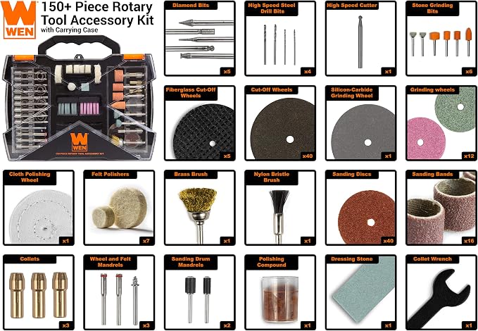 WEN 230151A 150-Piece Rotary Tool Accessory Kit with Carrying Case