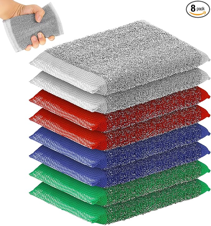 Thyle 8 Pack Steel Scrub Sponges for Dishes Non Scratch Scouring Multi Use Metal Scrubber Heavy Duty Dish Wash Kitchen Sponge for Pot Dish Washing Hard Surface Cleaning (Multicolored)