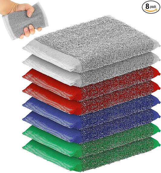 Thyle 8 Pack Steel Scrub Sponges for Dishes Non Scratch Scouring Multi Use Metal Scrubber Heavy Duty Dish Wash Kitchen Sponge for Pot Dish Washing Hard Surface Cleaning (Multicolored)