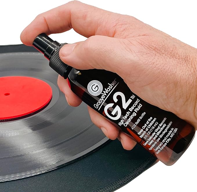 GrooveWasher Vinyl Record Cleaning Kit – Handcrafted Hardwood Handle with Scratch-Free Microfiber Pad, Essential LP Care System Includes G2 Cleaning Fluid Spray + Bonus, Erase Fingerprint Oils & Dirt
