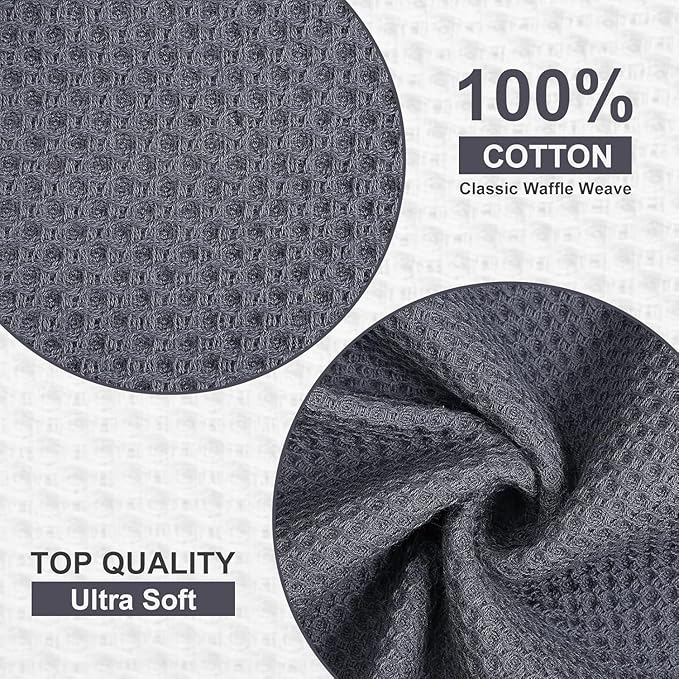 Homaxy Kitchen Towels and Dishcloths Set, 12 x 12 and 13 x 28 Inches, Set of 10 100% Cotton Waffle Weave Kitchen Towels, Super Soft and Absorbent Dish Cloths, Dark Grey