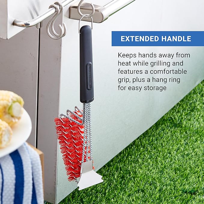 Farberware BBQ Triple Nylon Head Grill Brush, 360-Degree Spiral Head for Hard to Reach Areas of Your Grill, Dishwasher Safe