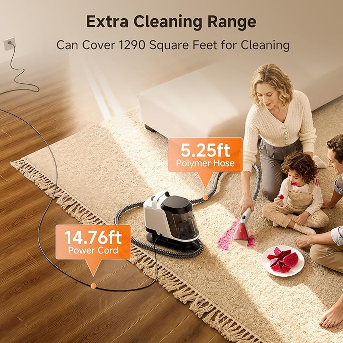Uwant Portable Carpet and Upholstery for Deep Cleaner, 18Kpa Carpet Cleaner Machine for Cars, Pets with Cleaning Tool and Self Cleaning Set of 1 for Spot, Rug, Couch