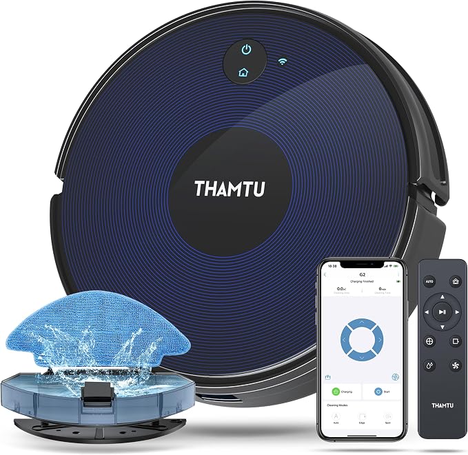 Robot Vacuum and Mop Combo, 100Min Runtime, APP&Voice Control, Ultra-Thin, Tangle-Free, Self-Charging Robotic Vacuum Cleaner, Good for Pet Hair, Hard Floor and Medium-Pile Carpet