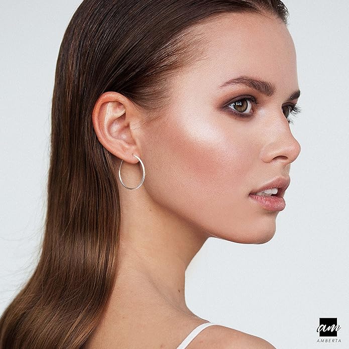 Amberta® 925 Sterling Silver Fine Circle Endless Hoops - Polished Round Sleeper Earrings Diameter Size: 20 30 40 60 75 mm