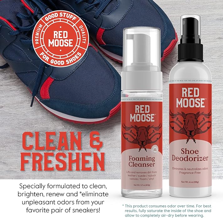 RED MOOSE Shoe & Sneaker Cleaner Kit – Leather, Suede, Nubuck, Canvas & White Shoes with Brush, Foam & Cloth, Made in USA
