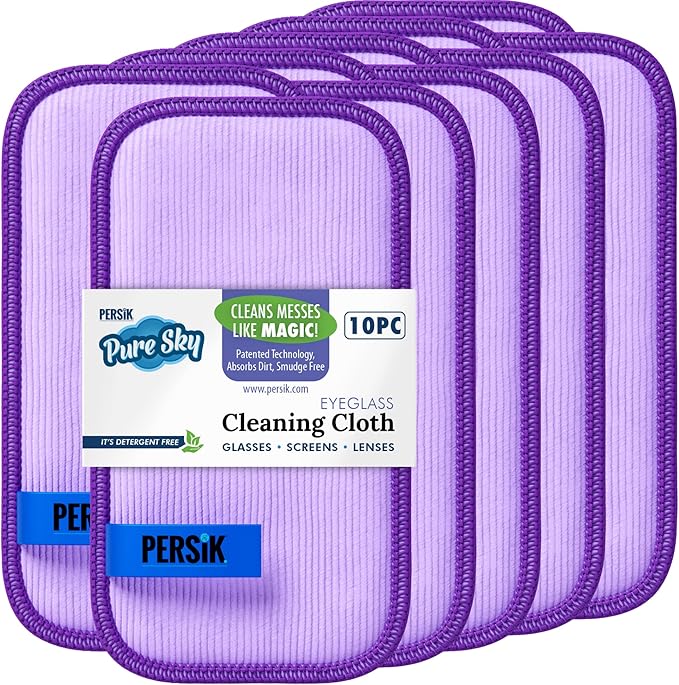 Pure-Sky Eyeglass Cleaner Cloth – Streak Free Ultra Microfiber Eyeglass Cleaner Wipes - Leaves no Wiping Marks - [10 Pack] - Cleans Lenses, Glasses, Screens, Cameras, Cell Phone, Eyeglasses, Tablets