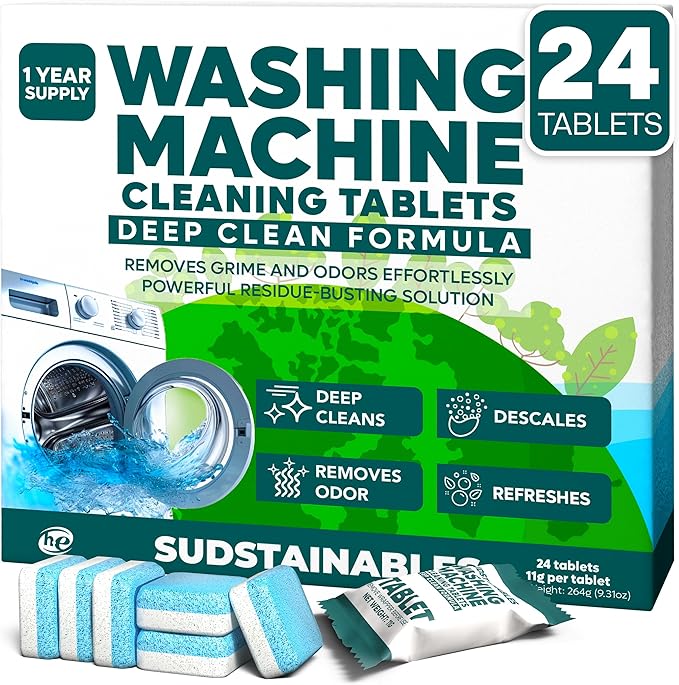 Washing Machine Cleaning tablets bundle with 100 Sheets Fresh Linen Laundry Detergent