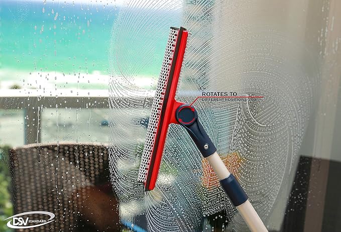 DSV Standard Professional Window Squeegee | 2-in-1 Window Cleaner Sponge and 10" Soft Rubber Strip with Extension Pole 50 Inch & 127 cm | Adjustable to Clean from Multiple Angles
