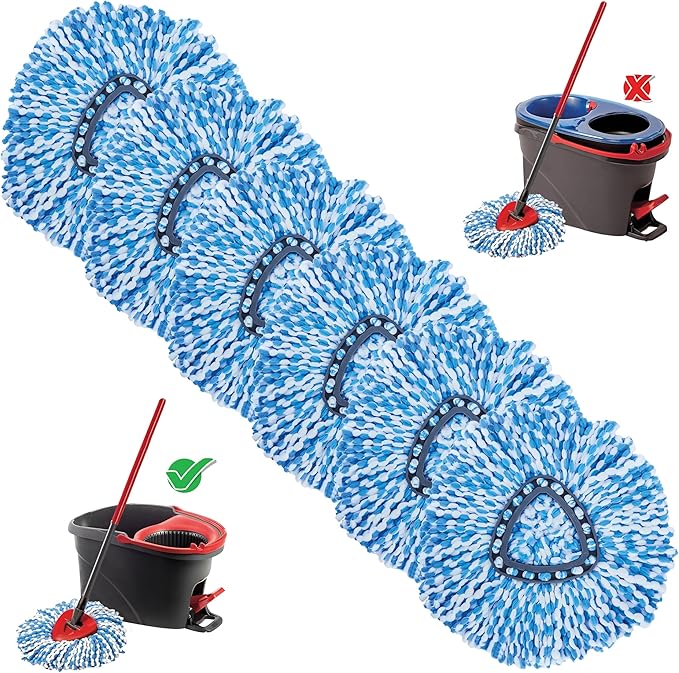KLEEN HANDLER Microfiber Spin Mop Replacement Head Refills Compatible with O-Cedar EasyWring 1 Tank System, Blue, L (6-Pack)