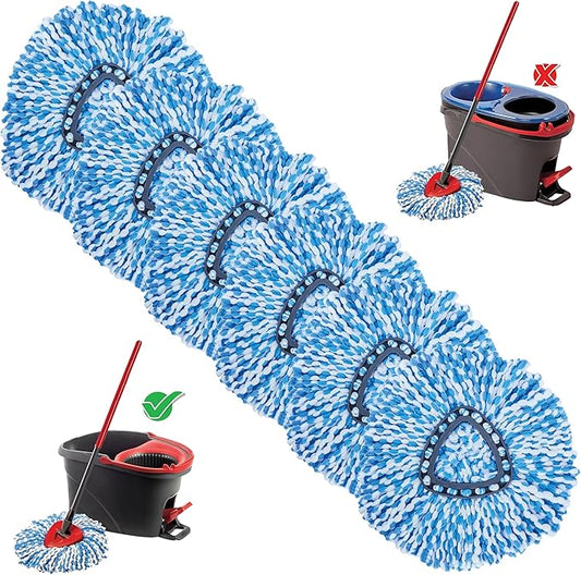 KLEEN HANDLER Microfiber Spin Mop Replacement Head Refills Compatible with O-Cedar EasyWring 1 Tank System, Blue, L (6-Pack)