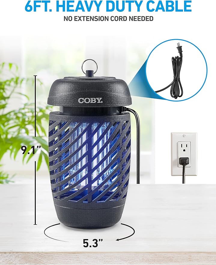 Coby Bug Zapper for Outdoor & Indoor, 10W, Covers 800 Sq. Feet, Non-Toxic, Chemical-Free, Black (CBZ1J6)