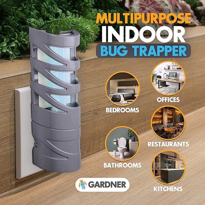 Gardner - Fly Trap Indoor for Home, Fruit Fly Trap for Indoors, Plug in Bug Catcher, Gnat Traps for House Indoor, Fruit Fly Traps for Indoors, Made in USA, Flyweb (Grey)