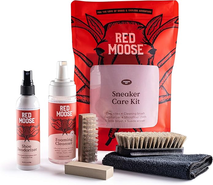 RED MOOSE Shoe & Sneaker Cleaner Kit – Leather, Suede, Nubuck, Canvas & White Shoes with Brush, Foam & Cloth, Made in USA