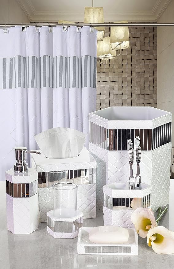 Creative Scents Quilted Mirror 6 Piece Bathroom Accessories Set