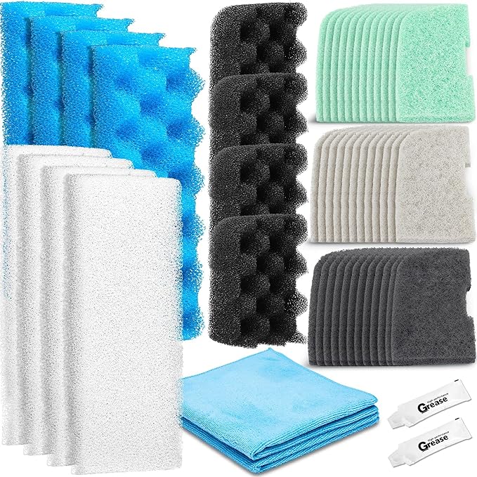 Threlaco 52 Pcs Replacement Filter Media Kit Compatible with Fluval 306/307 Aquarium Filters, Include Three Bio Sponge, Ammonia/Phosphate/Nitrite Remover, Towel and Grease