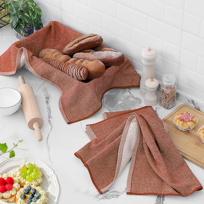 Homaxy Premium Kitchen Towels(18”x 28”, 3 Pack), Large Cotton Kitchen Hand Towels, Flat and Terry Dish Towels, 380 GSM Highly Absorbent Tea Towel Set with Hanging Loop, Rust