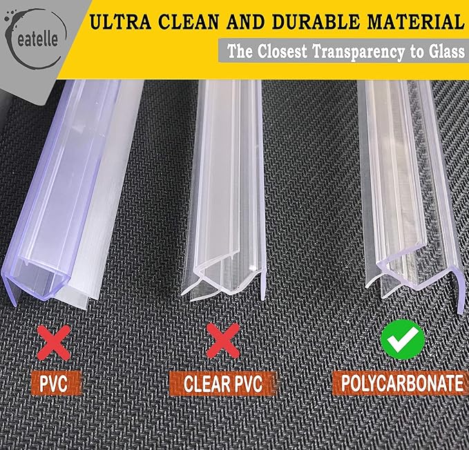 eatelle Shower Door Bottom Seal with Drip Rail for 3/16 (5mm) Thick Glass, 36" Long Sweep - Ultra Clear Polycarbonate