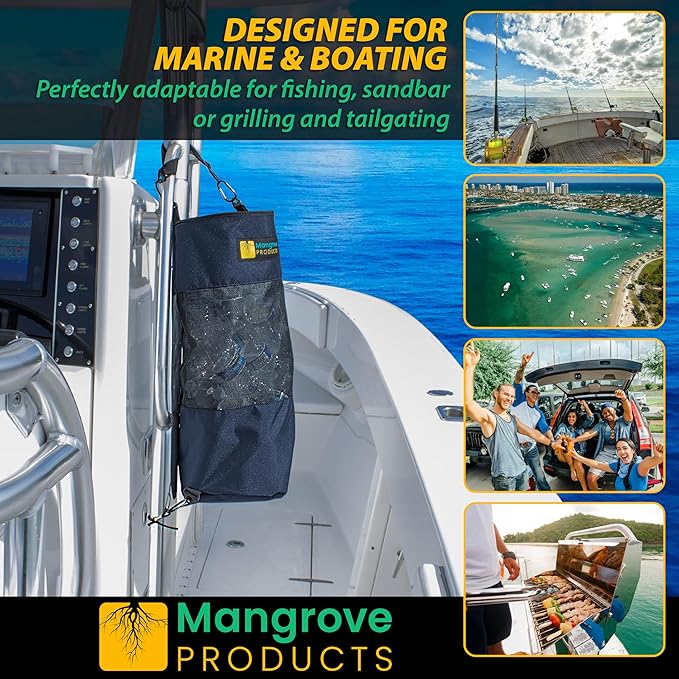 Mangrove Products: Portable Boat Trash Can, Reusable Trash Bag, Boating Equipment, Boat Storage, Boat Accessories Marine, Pontoon Boat Accessories, Fishing, Sandbar, RV, or Camping
