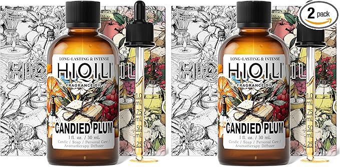 HIQILI Candied Plum Fragrance Oil for Diffuser, Candle & Soap Making, Personal Care Scenting, Gourmand Notes, Long-Lasting Scent - 1 Fl Oz (Pack of 2)