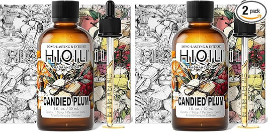 HIQILI Candied Plum Fragrance Oil for Diffuser, Candle & Soap Making, Personal Care Scenting, Gourmand Notes, Long-Lasting Scent - 1 Fl Oz (Pack of 2)
