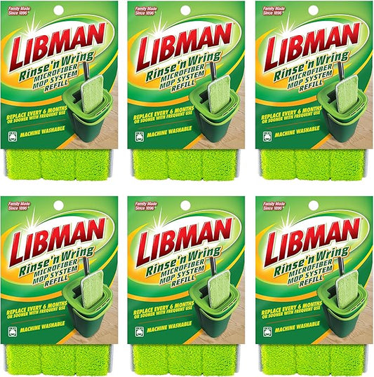 Libman Rinse 'n Wring Mop and Bucket System Refills | Microfiber Floor Mop | Hardwood Floor Cleaner | Wet & Dry Mop | 6 Total Microfiber Refill Pads