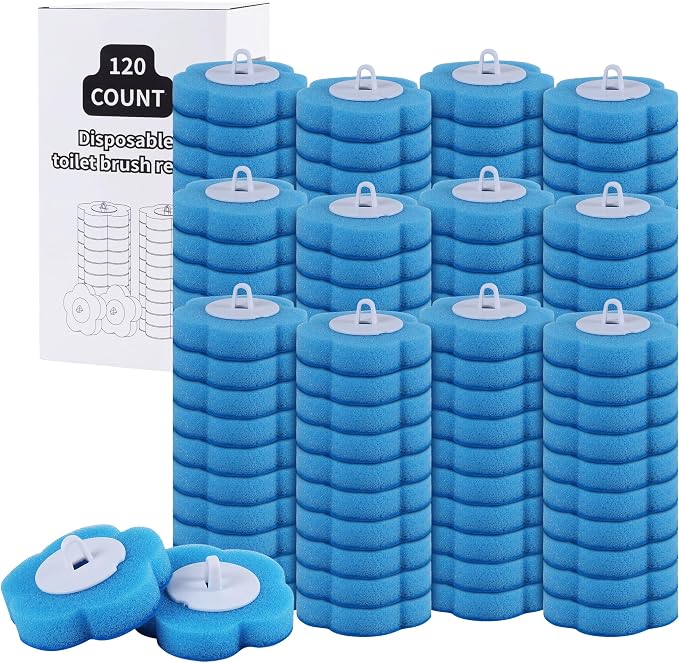 120 Count Disposable Toilet Brush Refills,Toilet Cleaner Refill Pads Disposable Toilet Cleaning System Prefilled Cleaning Fluid Sponge Heads for Toilet Bowl, Sink & Bathtub Cleaning