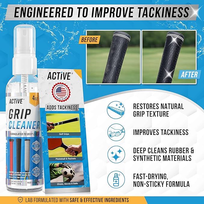 ACTIVE Grip Cleaner & Restore Spray - 2-in-1 Grip Spray for Basketball Shoes, Golf Club Cleaner, Pickleball Paddle Reset, Football Glove Boost, Volleyball Shoe Traction, Remove Oil, Dirt & Sweat - 4oz