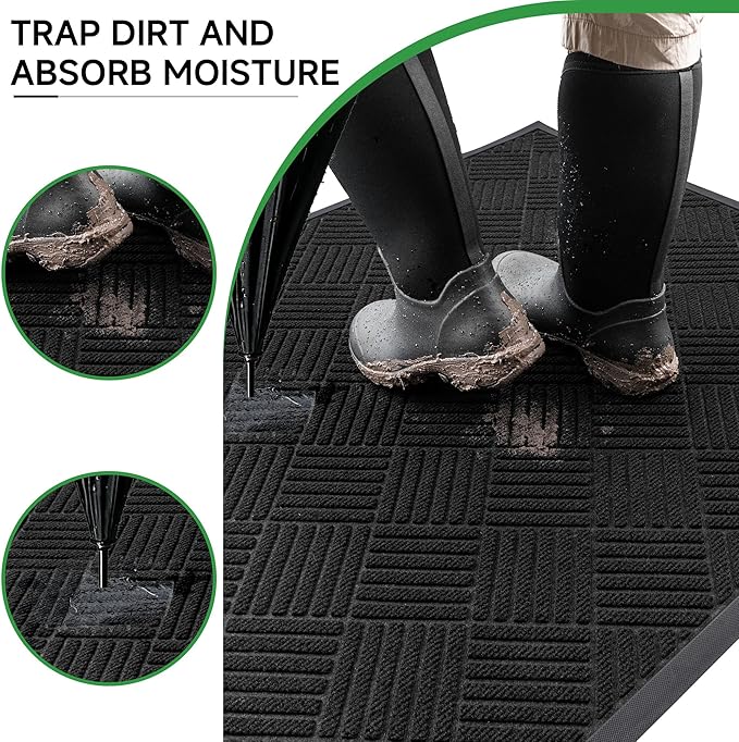 100pointONE Front Door Mat, Heavy Duty Indoor Outdoor Doormat, 48" x 36" Low Profile Outdoor Mats for Home Entrance, Stain and Fade Resistant Welcome Mat Ideal for High Traffic Area, Diamond Black