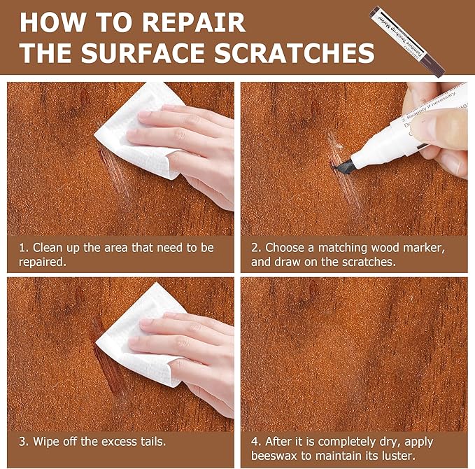 SEISSO Wood Furniture Repair Kit, 12 Colors Wood Fillers&Touch Up Markers, Wood Putty with Polish Wax, Wood Repairing Kit of Stains, Scratches, Holes, Cracks(40 PCs)