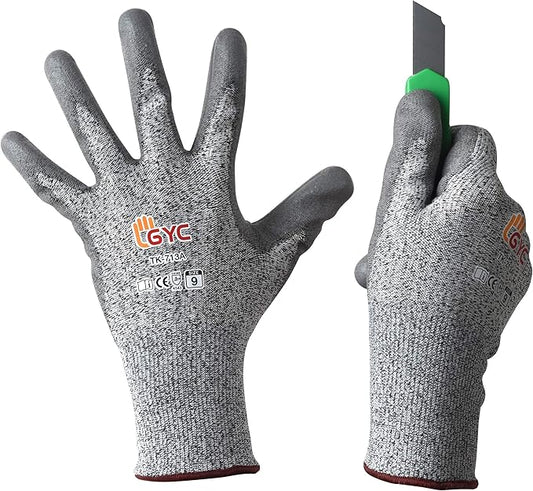 GYC Cut Resistant Safety Work Gloves - Level 5 Cut Protection, 10 PRS Pack - Excellent Dexterity, Breathability, Soft PU coated: TK-713A/Size 8(M)