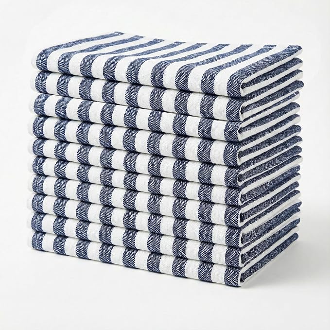 Marubhumi Premium Cotton Kitchen Dish Towels, 10-Pack – Ultra Absorbent & Lint-Free Kitchen Dish Towels – Large 45x70 cm – Modern Gray & White Hand Towels for Cooking, Drying, and Cleaning