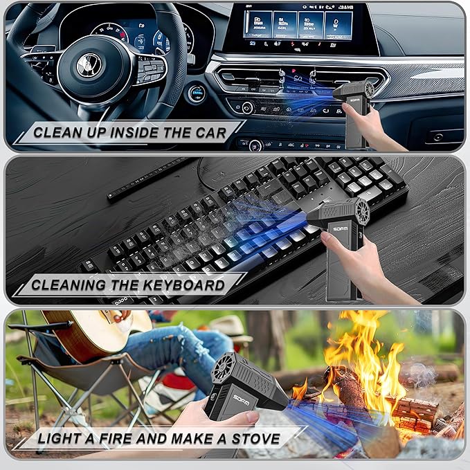 SDFM Compressed Air Duster - 180,000 RPM Snow Blower - with Brushless Motor, 3-Gear Adjustable Air Duster - for Keyboard, PC, Car, Air Bed, and Home Cleaning (X15+X3BM)