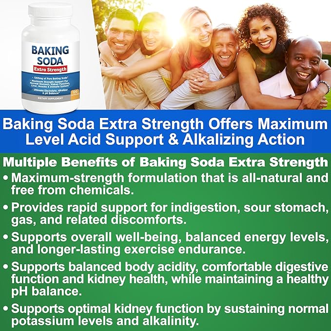 Baking Soda Aluminum Free 1300mg Per Pill Extra Strength Organic Use Pure Baking Soda Capsules for Health & Wellness. Baking Soda Tablets 120 Pills