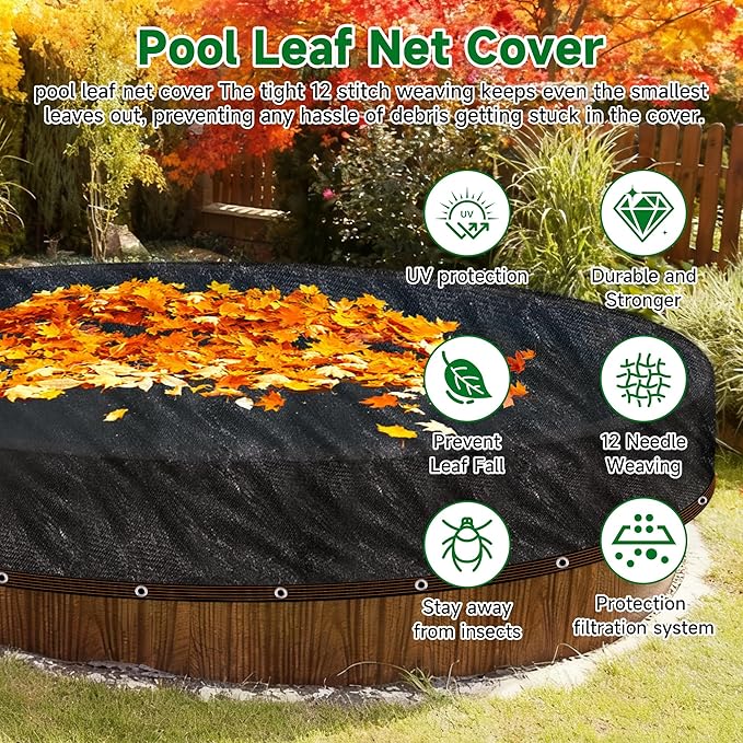 Pool Leaf Net Cover18 ft Round, Fine Mesh Leaf Net for Above Ground Pool, Winter Pool Cover18ft Round Above Ground, Cover Size: 18-Feet Dia (Includes 3-feet Overlap) (Black -Round, 18FT)