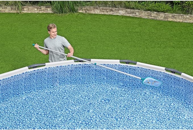 Bestway Flowclear AquaClean 110 Inch Pool Vacuum for 20 Feet Above Ground Pools with Removable Debris Bag, Suction Nozzle, Skimmer Head, and Adapters