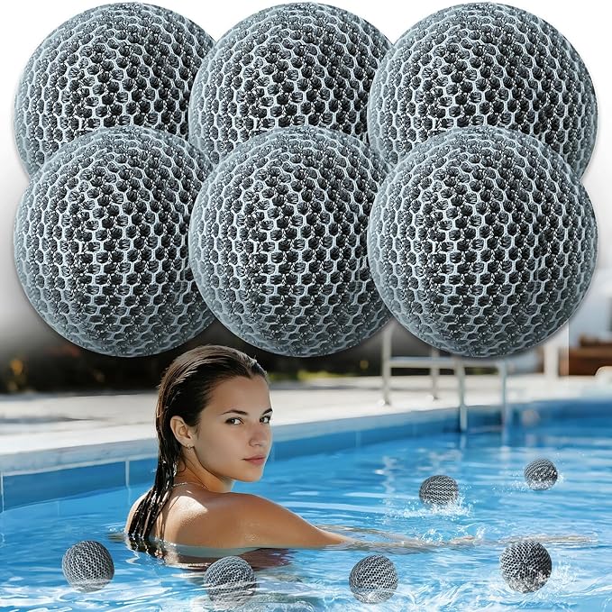 Hot Tub Scum Absorber, Spa & Pool Scum Eliminating Balls,Hot Tub Scum Balls,Scum Sponge for Spa Hot Tub, Hot Tub Accessories, Oil Absorbing Sponge for Hot Tub Skimmer (Gray-6 Pack)