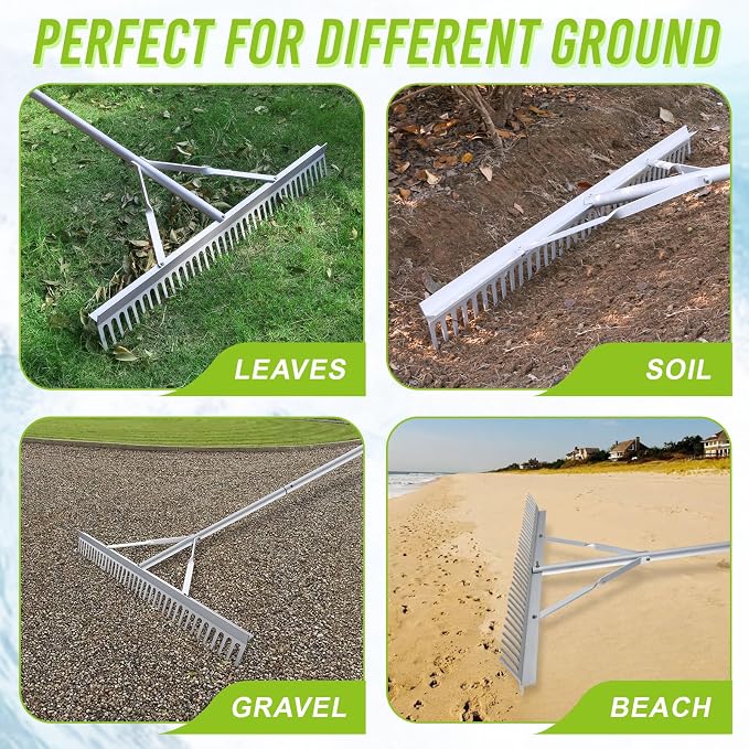 36 Inch Aluminum Landscape Rake | Garden Rake, Heavy Duty, Metal Construction, Loosening Soil