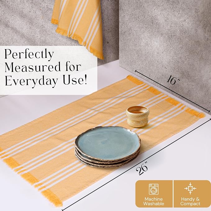Stripe Kitchen Towels 4 Pack, 16"x26", Multicolors Dish Cloths for Drying Dishes, Reusable Wash Rags, Absorbent, Washable Towels - Mustard Yellow, Forest Green, Burgundy, Brown