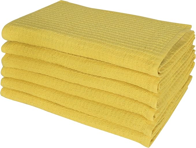 DishCloths Kitchen|Waffle Terry Check Weave Hand Towels|Cotton 12x12 Reusable Dish Rags Washing Scrub Cleaning Dishes|Dish Bar Mop Towels Hand Wipes|Spring Easter Basket Decor|6 Pc -Lemon Yellow