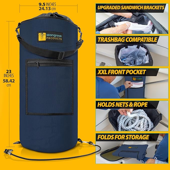 Mangrove Products: Portable Boat Trash Can, Reusable Trash Bag, Boating Equipment, Boat Storage, Boat Accessories Marine, Pontoon Boat Accessories, Fishing, Sandbar, RV, or Camping