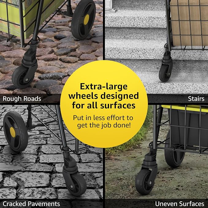 Our Modern Space Shopping Cart & 360° Swivel Wheels | Foldable Collapsible & Lightweight | Perfect for Groceries Laundry Utility Cart - Black